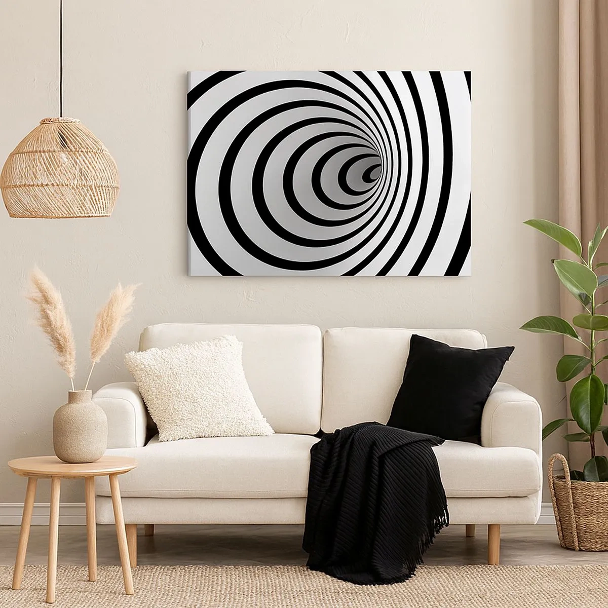 Impression sur toile - Image sur toile - Une spirale noire et blanche créant un effet hypnotique - 70x50cm - Tu ne peux pas y résister aussi ? - Décoration murale moderne pour le salon et la chambre ARTTOR