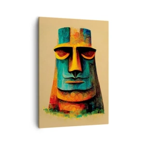 Impression sur toile - Image sur toile - Statue colorée de l'île de Pâques - 50x70cm - Statuesque et sympathique - Décoration murale moderne pour le salon et la chambre ARTTOR