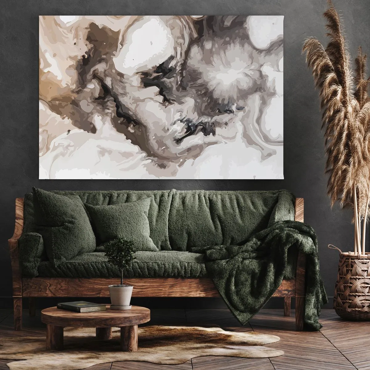 Impression sur toile - Image sur toile - Motif abstrait dans les tons de marron et de blanc - 100x70cm - La naissance d'une galaxie - Décoration murale moderne pour le salon et la chambre ARTTOR