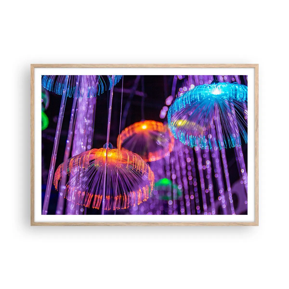 Affiche dans un chêne clair - Poster - Fontaine lumineuse - 100x70 cm