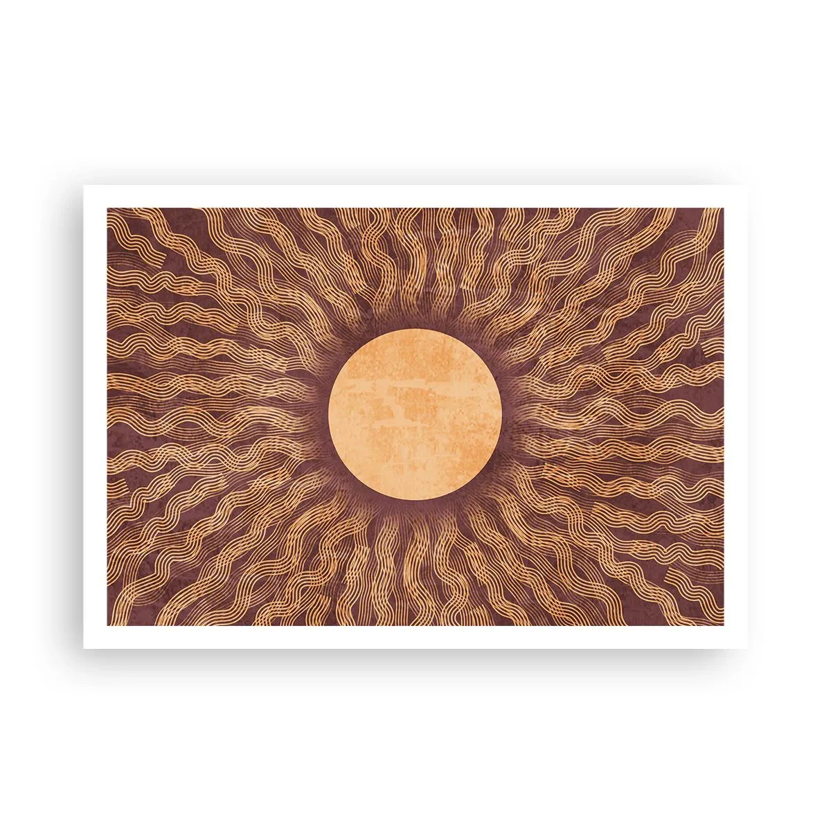 Affiche - Poster - Motif ensoleillé avec des rayons sur un fond dans les tons marron - 100x70cm - Icône du soleil - Décoration murale moderne pour le salon et la chambre ARTTOR