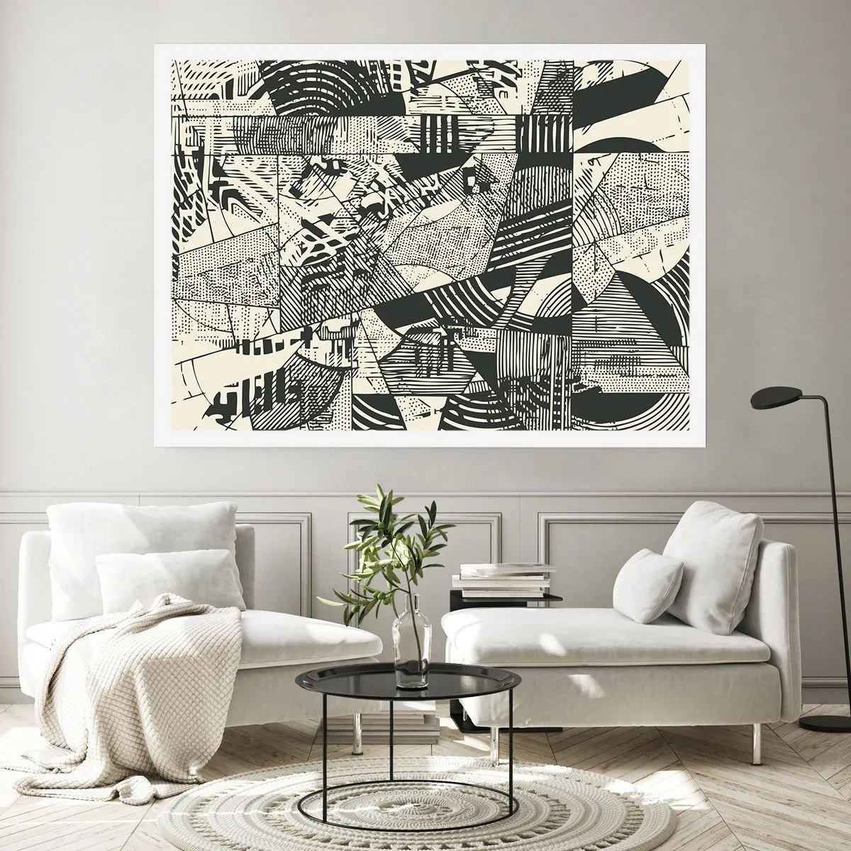 Affiche - Poster - Motifs géométriques abstraits dans des tons de vert sur fond clair - 100x70cm - Dynamique du modernisme - Décoration murale moderne pour le salon et la chambre ARTTOR