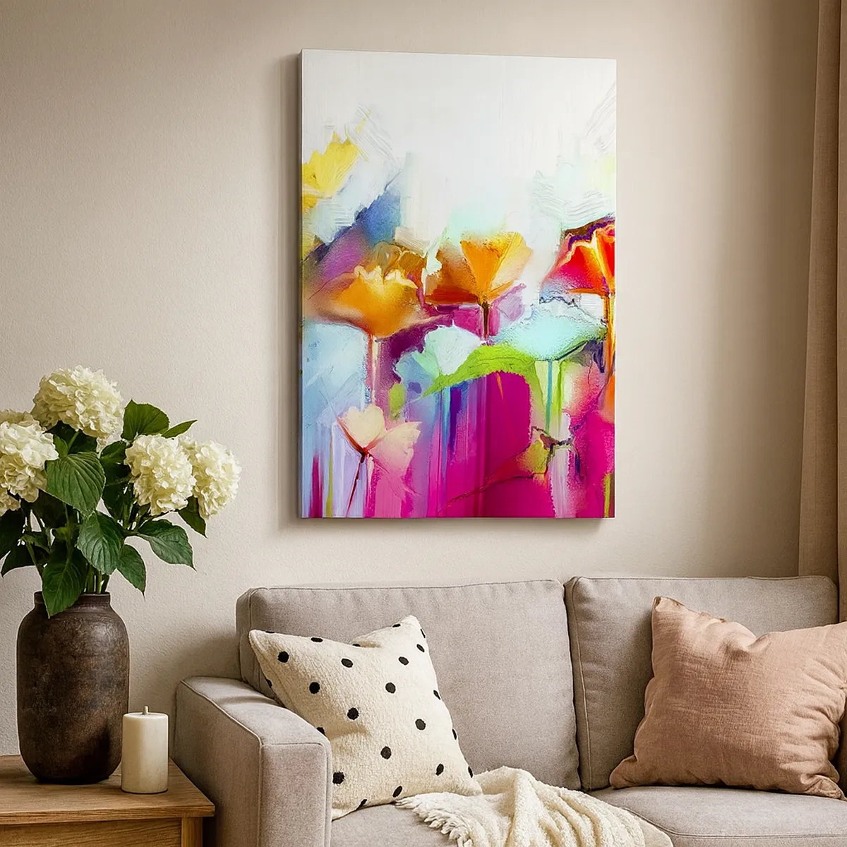 Impression sur toile - Image sur toile - Fleurs colorées abstraites sur fond clair - 50x70cm - L'arc-en-ciel s'est épanoui - Décoration murale moderne pour le salon et la chambre ARTTOR
