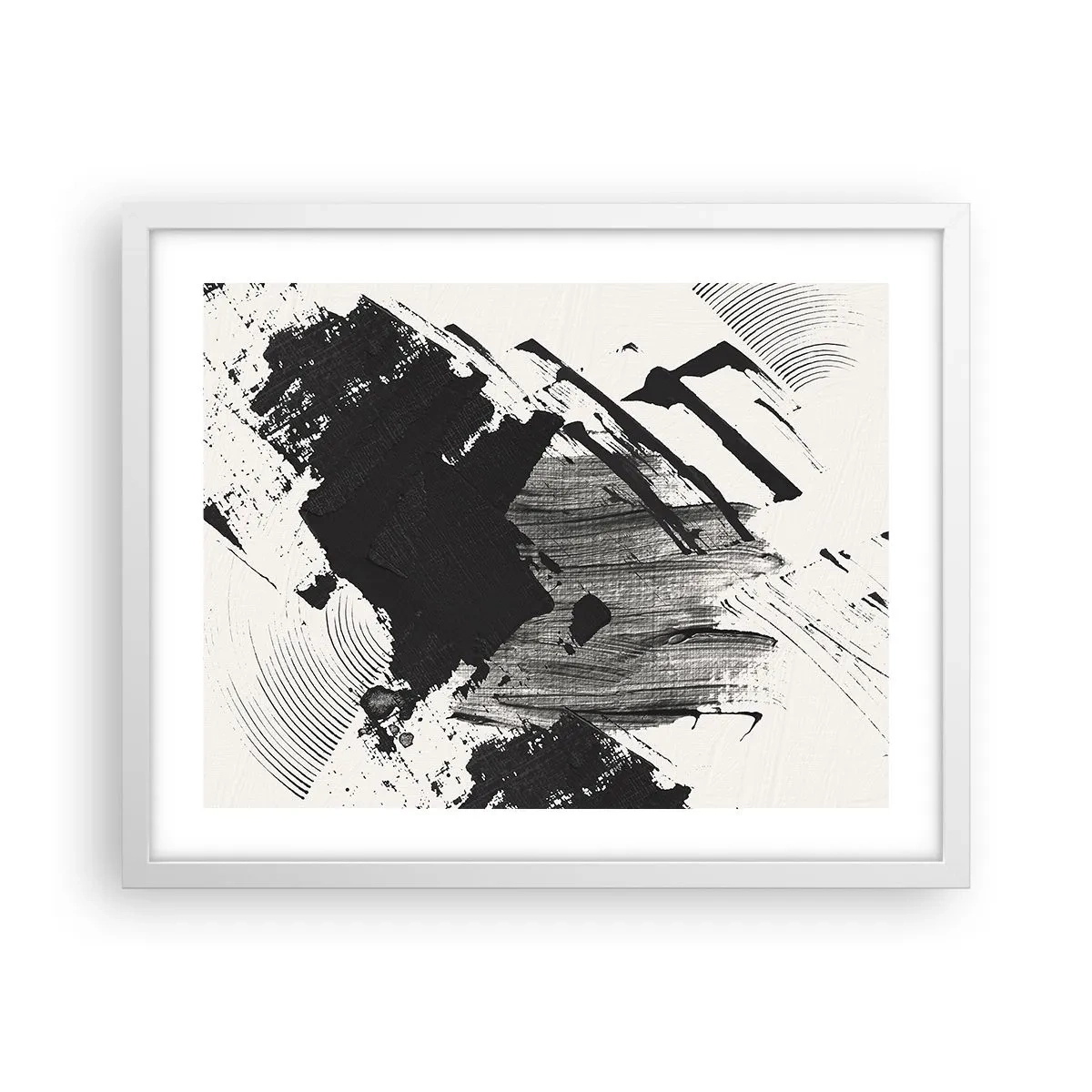 Affiche dans un cadre blanc - Poster - Abstraction – expression du noir - 50x40 cm