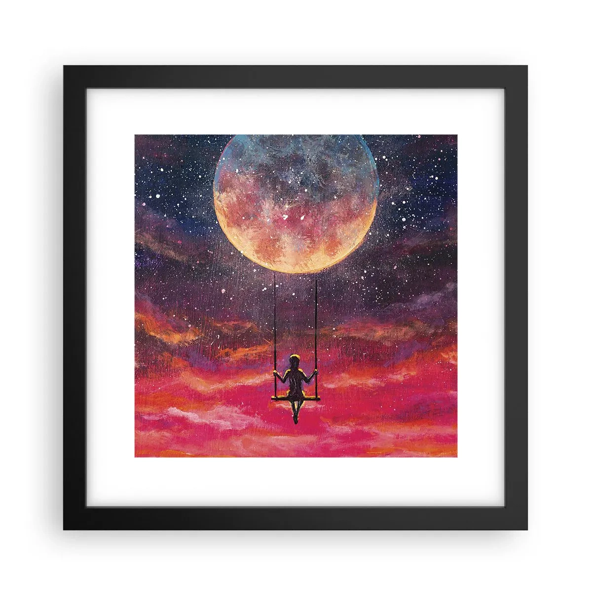 Affiche dans un cadre noir - Poster - Se balancer dans les nuages - 30x30 cm