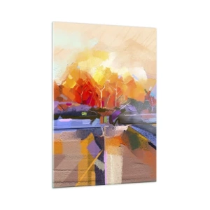 Impression sur verre - Image sur verre - Paysage abstrait avec un coucher de soleil et des champs colorés - 50x70cm - L'automne est arrivé - Décoration murale moderne pour le salon et la chambre ARTTOR