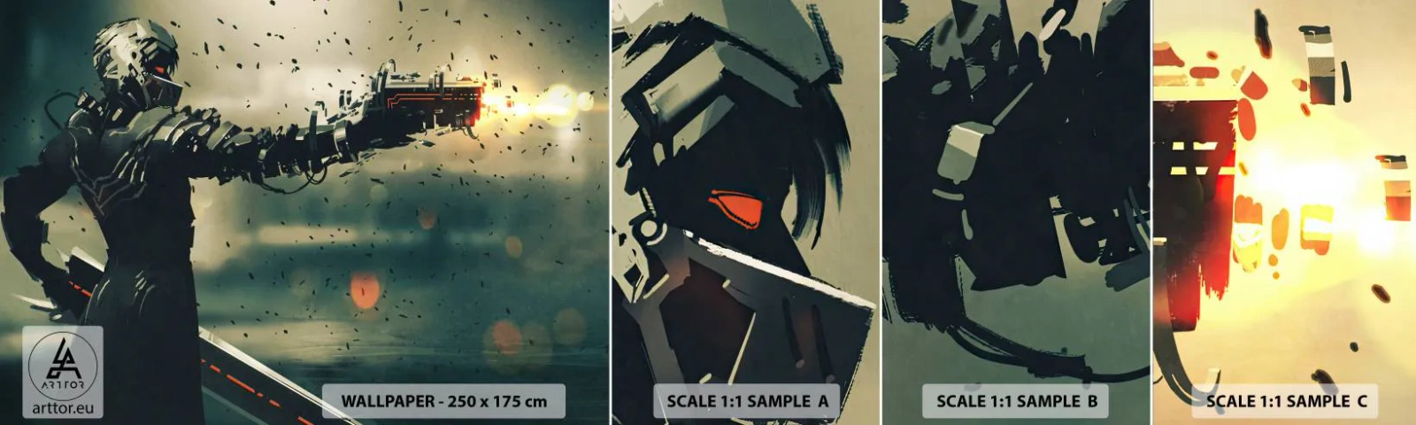 Échantillon De Papier Peint Standard Eco - L'arme fatale - Votre propre Terminator - Abstraction, Fantaisie, Futur guerrier - 100x30 cm