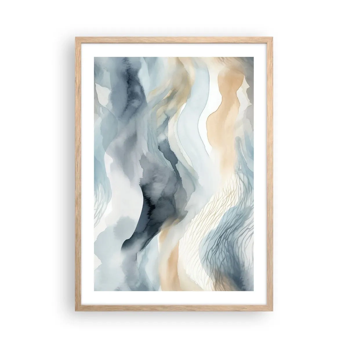 Affiche dans un chêne clair - Poster - Abstraction enneigée et brumeuse - 50x70 cm