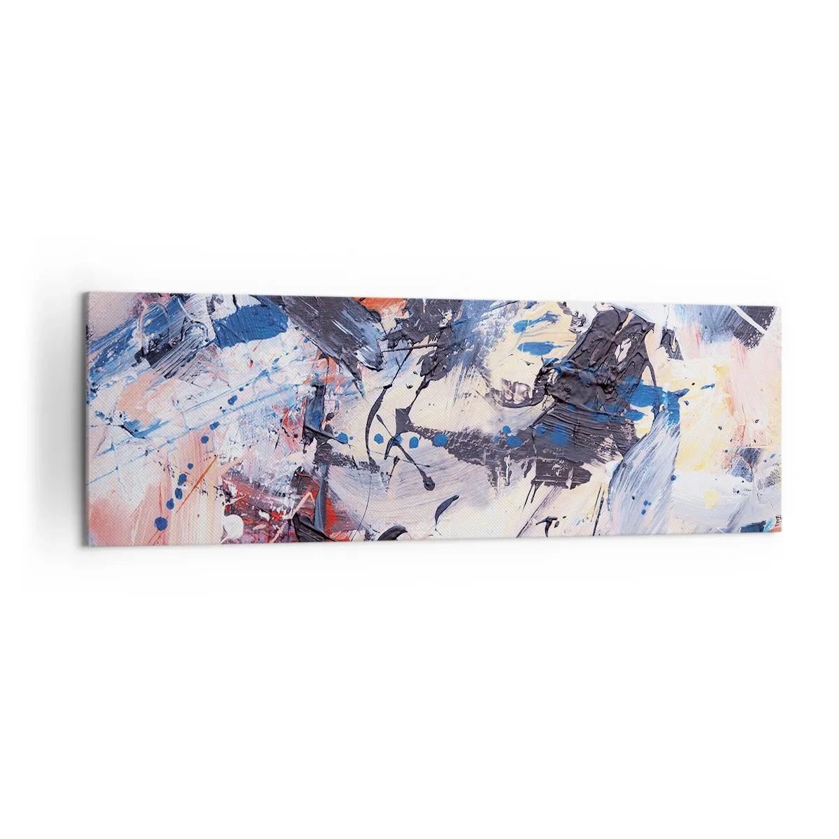 Impression sur toile - Image sur toile - Abstraction avec des coups de pinceau dynamiques en bleu et rouge. - 160x50cm - La danse folle de l'abstrait - Décoration murale moderne pour le salon et la chambre ARTTOR