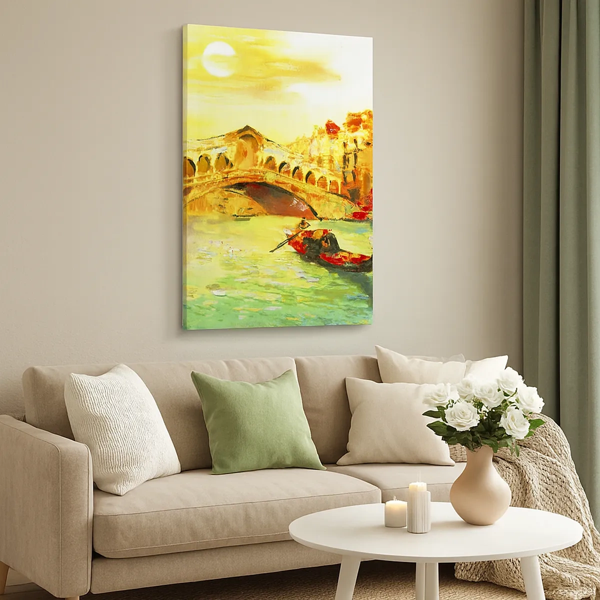Impression sur toile - Image sur toile - Un pont pittoresque sur le canal avec une gondole à la lumière du soleil couchant - 50x70cm - Un pèlerinage d'amoureux - Décoration murale moderne pour le salon et la chambre ARTTOR