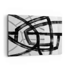 Impression sur toile - Image sur toile - Lignes abstraites noires et blanches se croisant sur un fond clair - 120x80cm - Profondeur du bâtiment - Décoration murale moderne pour le salon et la chambre ARTTOR