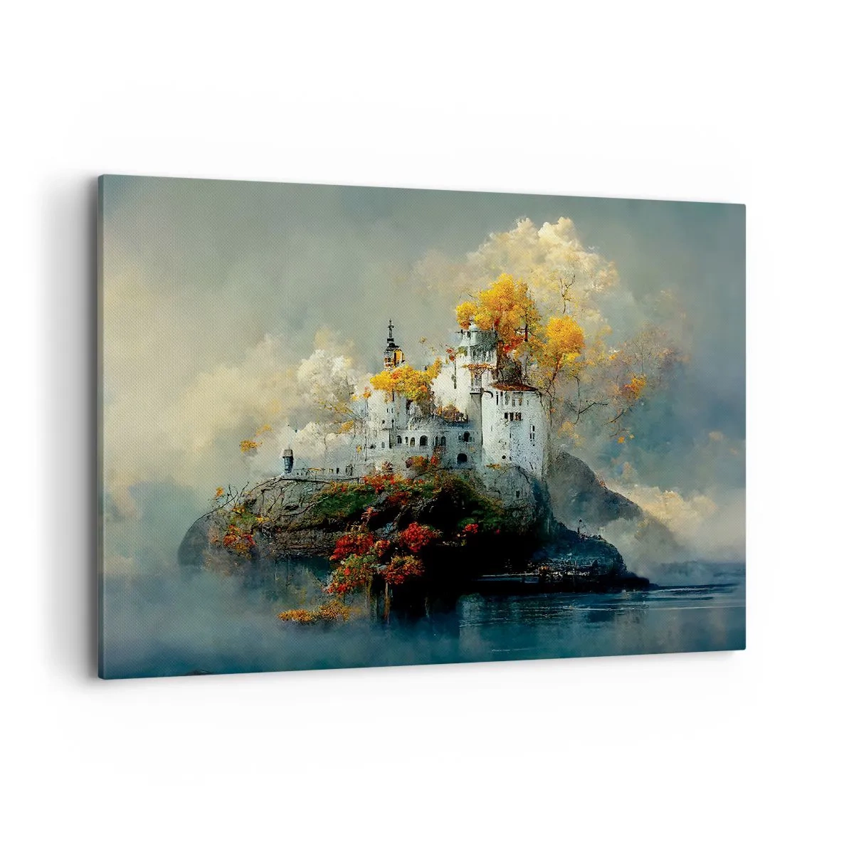 Impression sur toile - Image sur toile - Un château sur une colline entouré d'arbres d'automne - 100x70cm - Le début d'une histoire romantique - Décoration murale moderne pour le salon et la chambre ARTTOR