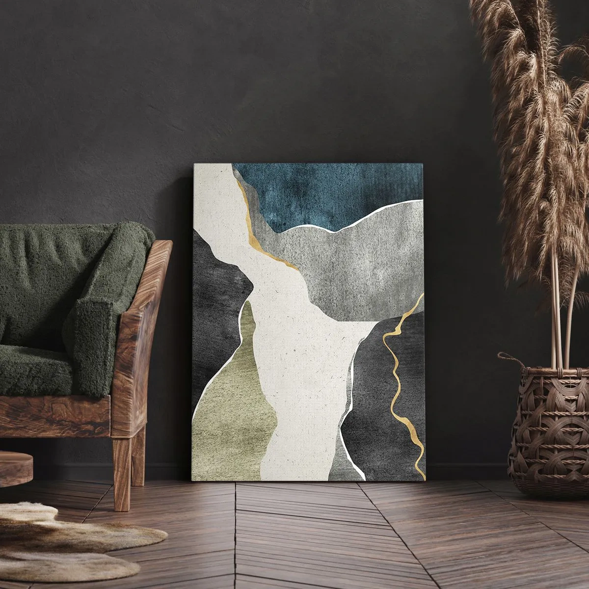 Impression sur toile - Image sur toile - Composition mosaïque avec un fil d'or - 45x80 cm