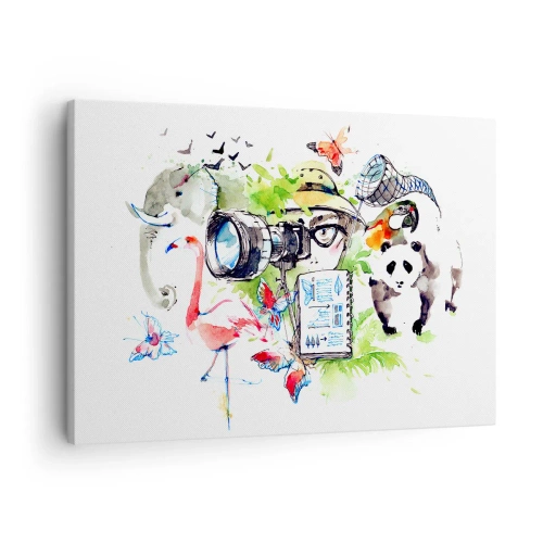 Impression sur toile - Image sur toile - Des graphismes colorés sur le thème de la nature et du safari - 70x50cm - Dans l'objectif d'un voyageu - Décoration murale moderne pour le salon et la chambre ARTTOR