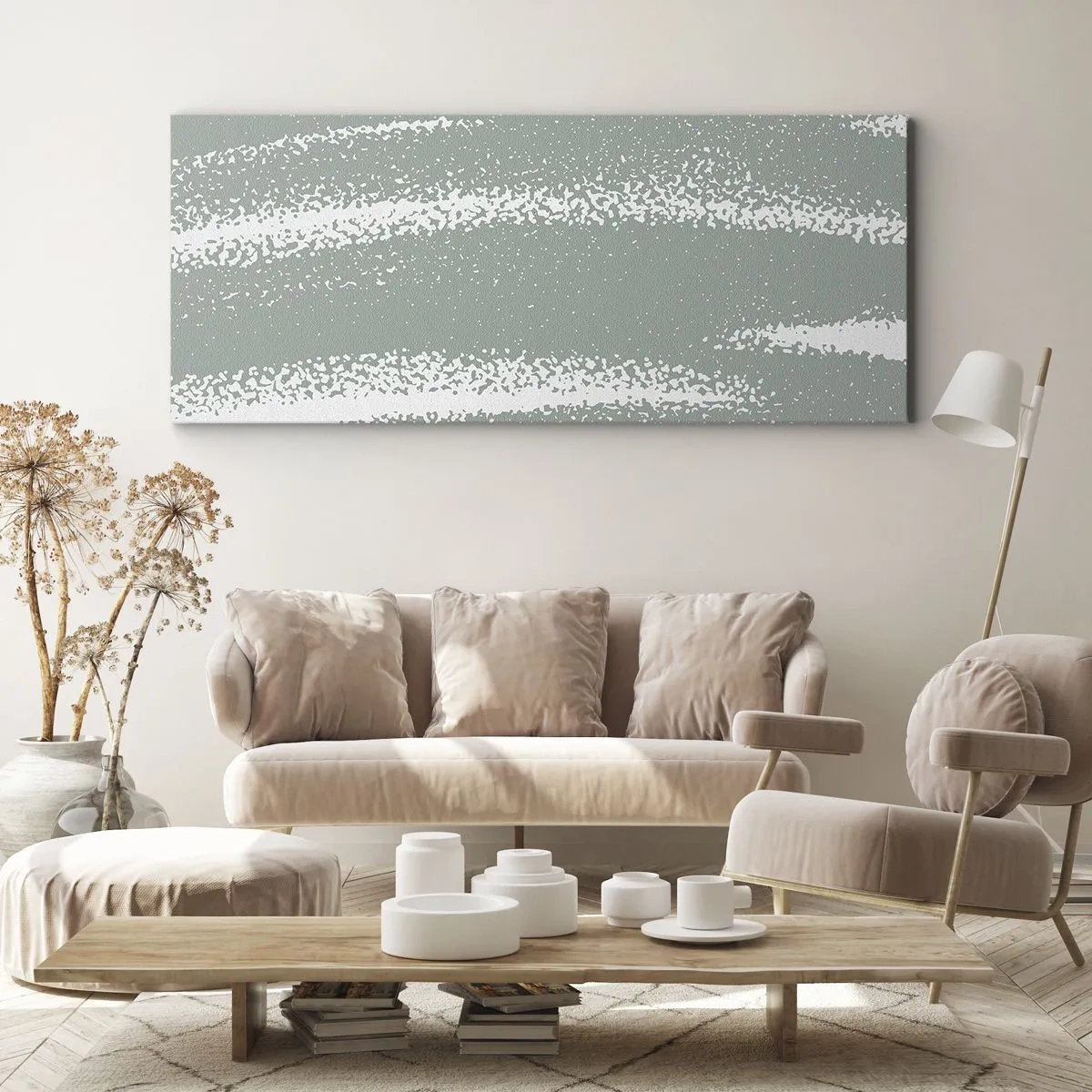 Impression sur toile - Image sur toile - Vagues d'hiver dans les tons menthe et blanc - 140x50cm - Abstraction dans un climat hivernal - Décoration murale moderne pour le salon et la chambre ARTTOR