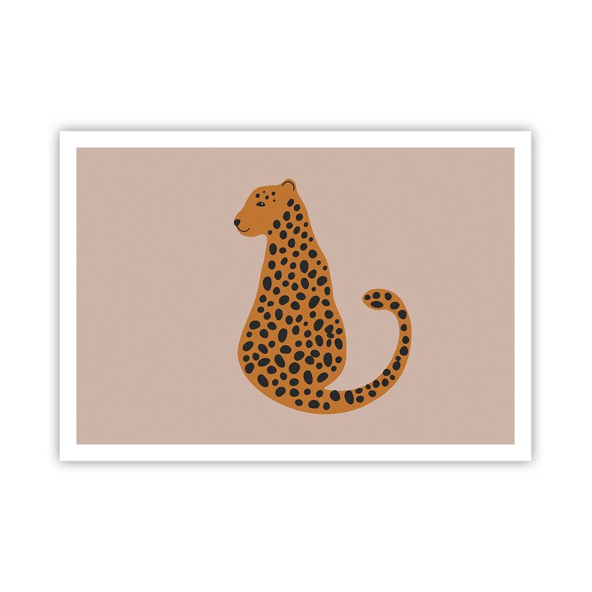 Affiche - Poster - Un dessin minimaliste d'une panthère sur fond beige - 100x70cm - La panthère est un motif à la mode - Décoration murale moderne pour le salon et la chambre ARTTOR