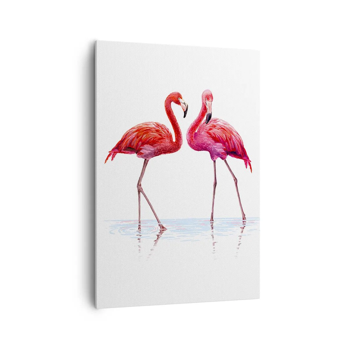 Impression sur toile - Image sur toile - Une paire de flamants roses dans l'eau sur un fond clair - 70x100cm - Rendez-vous rose - Décoration murale moderne pour le salon et la chambre ARTTOR