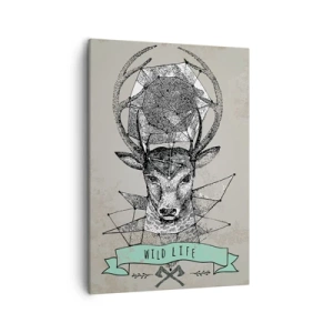 Impression sur toile - Image sur toile - Géométrie de cerf de style vintage avec lettrage Wild Life - 50x70cm - Voir St. Hubertus - Décoration murale moderne pour le salon et la chambre ARTTOR