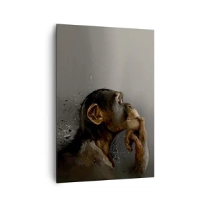 Impression sur toile - Image sur toile - Portrait d'un singe dans une pose réfléchissante sur fond gris - 70x100cm - Certainement un penseur - Décoration murale moderne pour le salon et la chambre ARTTOR