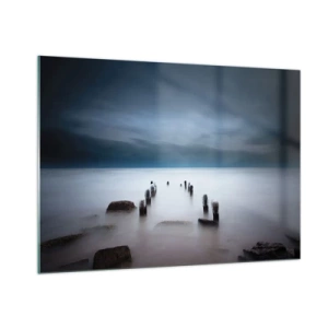 Impression sur verre - Image sur verre - Paysage balnéaire atmosphérique avec pilotis en bois - 100x70cm - Lac pensif - Décoration murale moderne pour le salon et la chambre ARTTOR