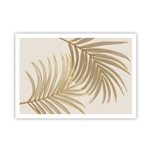 Affiche - Poster - Feuilles de palmier dorées sur fond clair dans un style minimaliste - 100x70cm - Palme d'or! - Décoration murale moderne pour le salon et la chambre ARTTOR