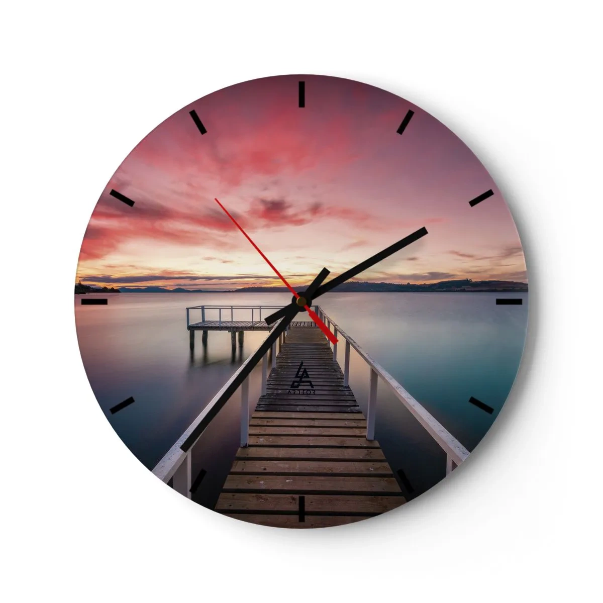 Horloge murale - Pendule murale - Une jetée sur un lac calme au coucher du soleil - 30x30cm - La douce flamme du soir - Décoration murale moderne pour le salon, la cuisine et la chambre ARTTOR