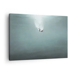 Impression sur toile - Image sur toile - Une silhouette immergée dans une eau turquoise profonde - 70x50cm - Dans les bras de l'océan - Décoration murale moderne pour le salon et la chambre ARTTOR