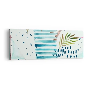 Impression sur toile - Image sur toile - Motif abstrait avec des palmiers et des accents nautiques - 140x50cm - Des vacances sous les palmiers - Décoration murale moderne pour le salon et la chambre ARTTOR