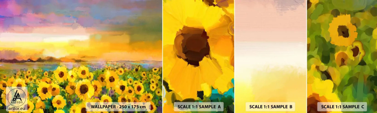 Échantillon de Papier Peint Autocollant Deluxe Sticker - Le soleil lui-même est descendu sur terre - Champ de tournesol, tournesol, Nature - 100x30 cm