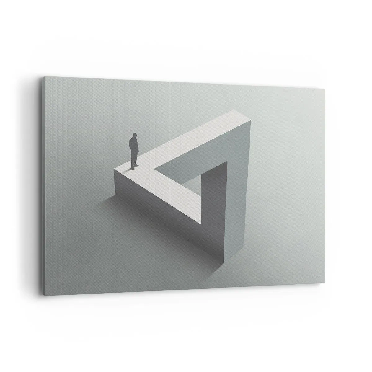 Impression sur toile - Image sur toile - Une figure debout sur un triangle de Penrose dans des tons de gris. - 120x80cm - Mais c'est possible - Décoration murale moderne pour le salon et la chambre ARTTOR