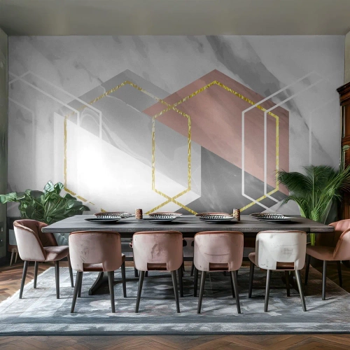 Papier Peint Photo Premium Sand - Composition en chaîne - Abstraction, Morceau, Hexagone - 500x350 cm