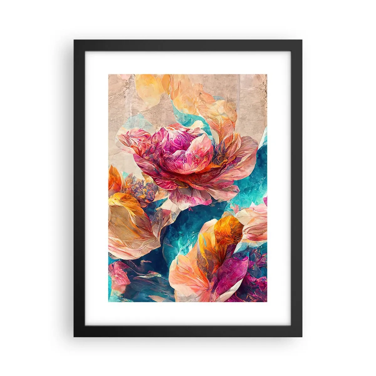 Affiche dans un cadre noir - Poster - Splendeur colorée du bouquet - 30x40 cm