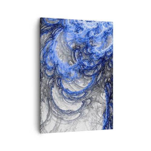 Impression sur toile - Image sur toile - Vagues abstraites dans des tons de bleu et de gris - 50x70cm - La naissance d'une vague - Décoration murale moderne pour le salon et la chambre ARTTOR