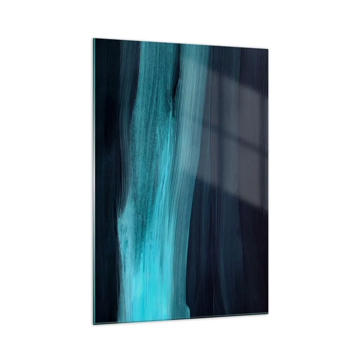 Impression sur verre - Image sur verre - De subtiles vagues abstraites dans des tons bleus foncés - 70x100cm - Suivez le courant - Décoration murale moderne pour le salon et la chambre ARTTOR