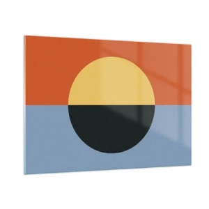 Impression sur verre - Image sur verre - Composition abstraite avec un cercle dans des tons chauds et froids - 100x70cm - Composition de chaleur et de fraîcheur - Décoration murale moderne pour le salon et la chambre ARTTOR