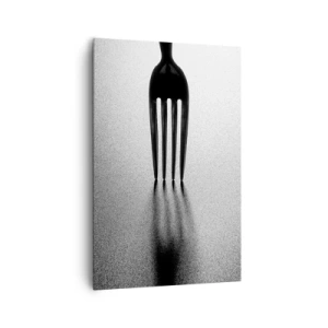 Impression sur toile - Image sur toile - Une version minimaliste d'une fourchette en noir et blanc avec jeu d'ombres. - 80x120cm - Lumière et ombre - Décoration murale moderne pour le salon et la chambre ARTTOR