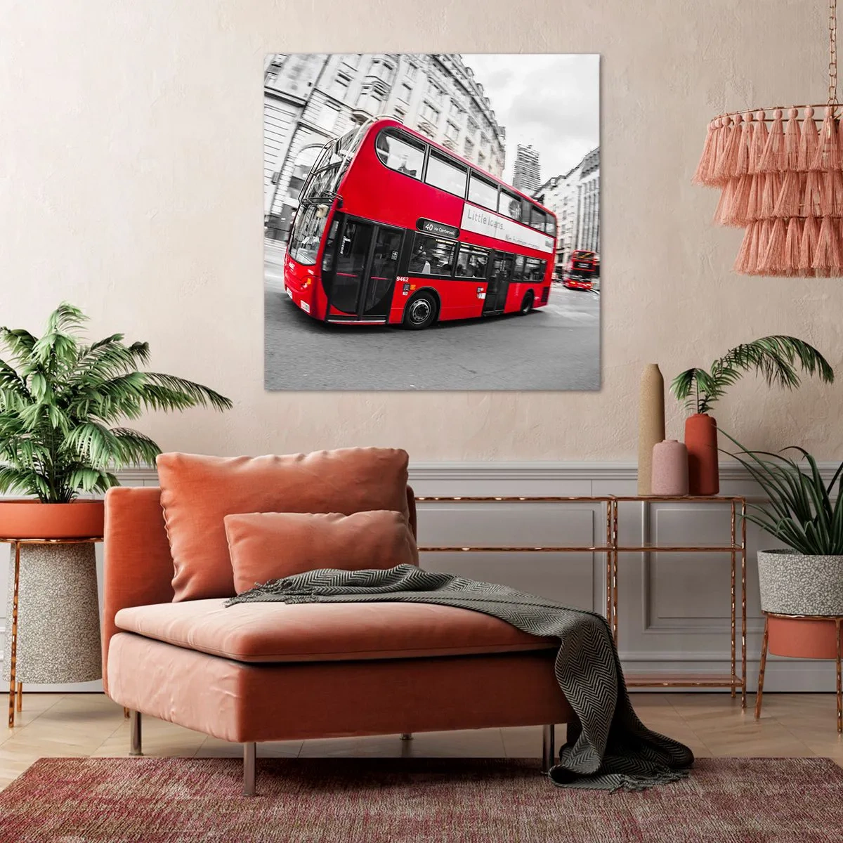Impression sur toile - Image sur toile - Londres traditionnellement - en bus - 30x30 cm