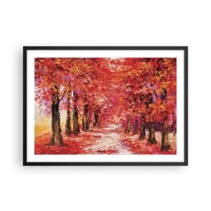 Affiche dans un cadre noir - Poster - Une ruelle pittoresque aux couleurs d'automne dans le style impressionniste - 70x50cm - Impression d'automne - Décoration murale moderne pour le salon et la chambre ARTTOR