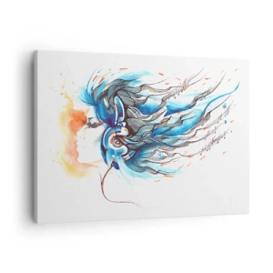Impression sur toile - Image sur toile - Graphique artistique d'une femme portant des écouteurs avec des accents musicaux - 70x50cm - Que la musique joue - Décoration murale moderne pour le salon et la chambre ARTTOR