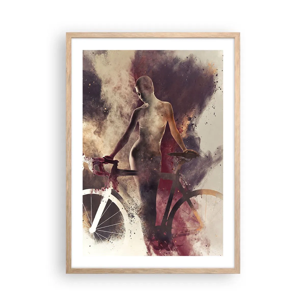 Affiche dans un chêne clair - Poster - Une âme de vélo aux formes marbrées - 50x70 cm