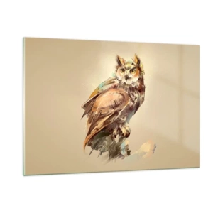 Impression sur verre - Image sur verre - Chouette abstraite avec peinture artistique - 120x80cm - Le hibou le plus intelligent - confirmera la forêt de chênes - Décoration murale moderne pour le salon et la chambre ARTTOR