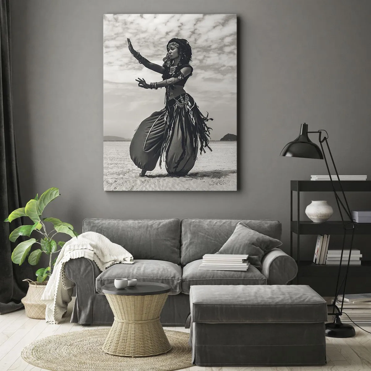 Impression sur toile - Image sur toile - Danseuse exotique sur fond de désert - 80x120cm - Danse des îles du sud - Décoration murale moderne pour le salon et la chambre ARTTOR