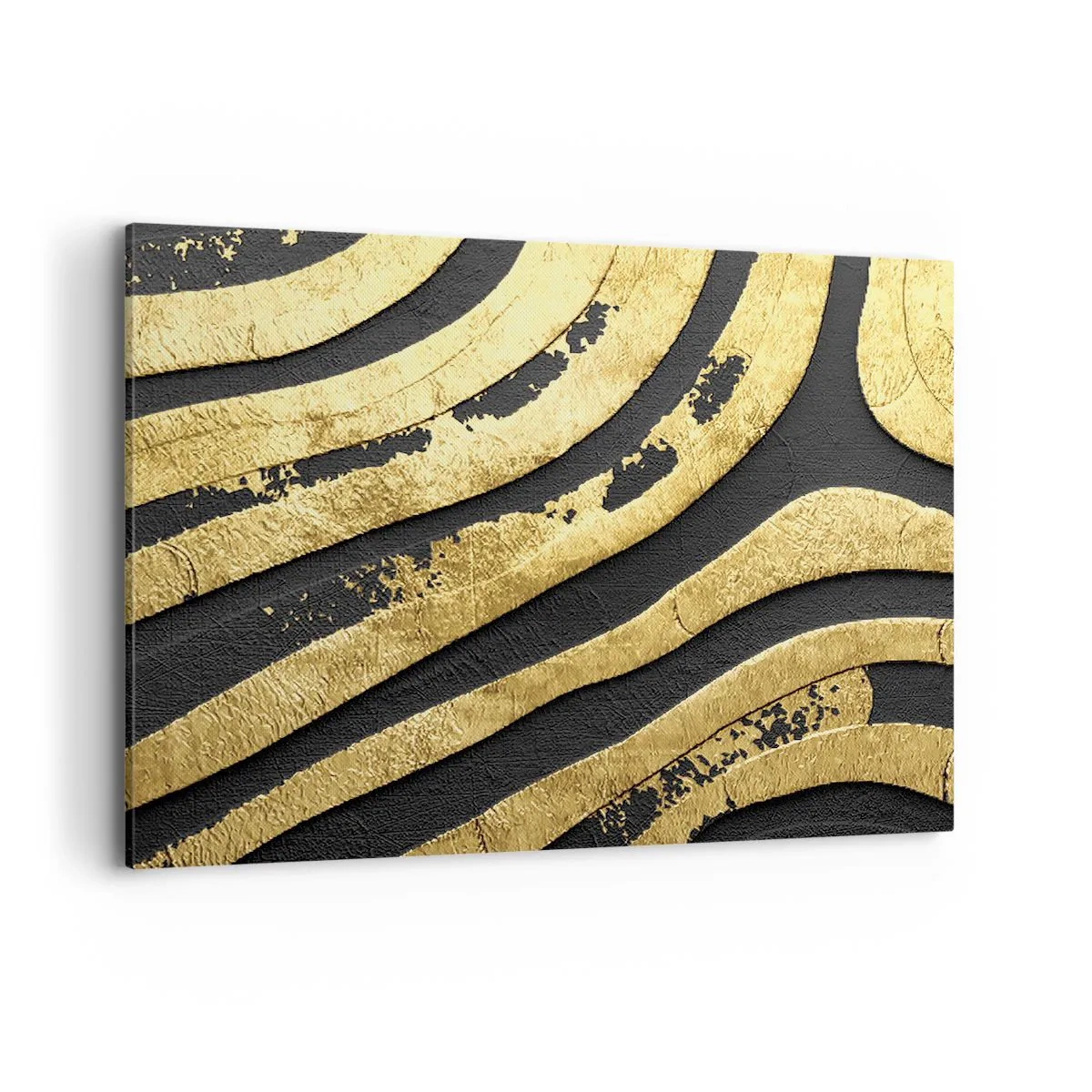 Impression sur toile - Image sur toile - Vagues abstraites dorées sur fond noir - 100x70cm - Tout coule - Décoration murale moderne pour le salon et la chambre ARTTOR