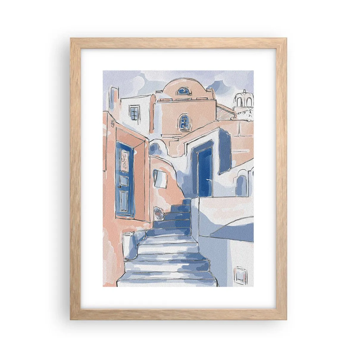 Affiche dans un chêne clair - Poster - Ville exotique - 30x40 cm