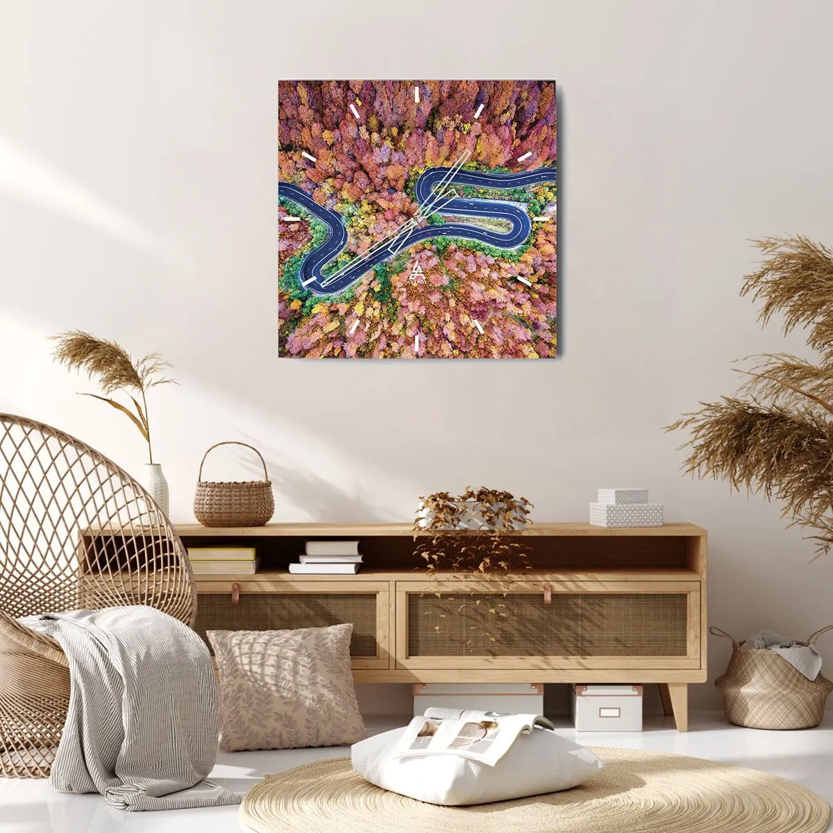 Horloge murale - Pendule murale - Route sinueuse à travers la forêt - 40x40 cm