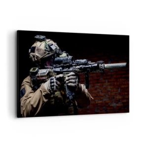 Impression sur toile - Image sur toile - Un soldat en équipement complet avec un fusil - 100x70cm - Meurtrier efficace - Décoration murale moderne pour le salon et la chambre ARTTOR