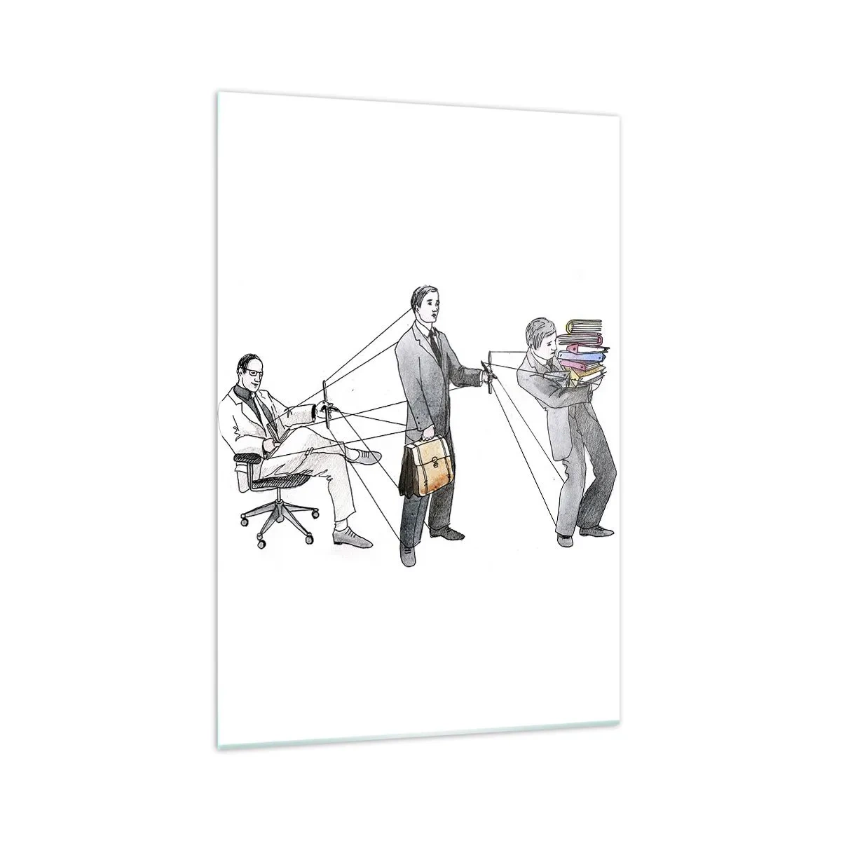 Impression sur verre - Image sur verre - Une illustration montrant des personnes contrôlées comme des marionnettes. - 70x100cm - Chacun a son maître - Décoration murale moderne pour le salon et la chambre ARTTOR