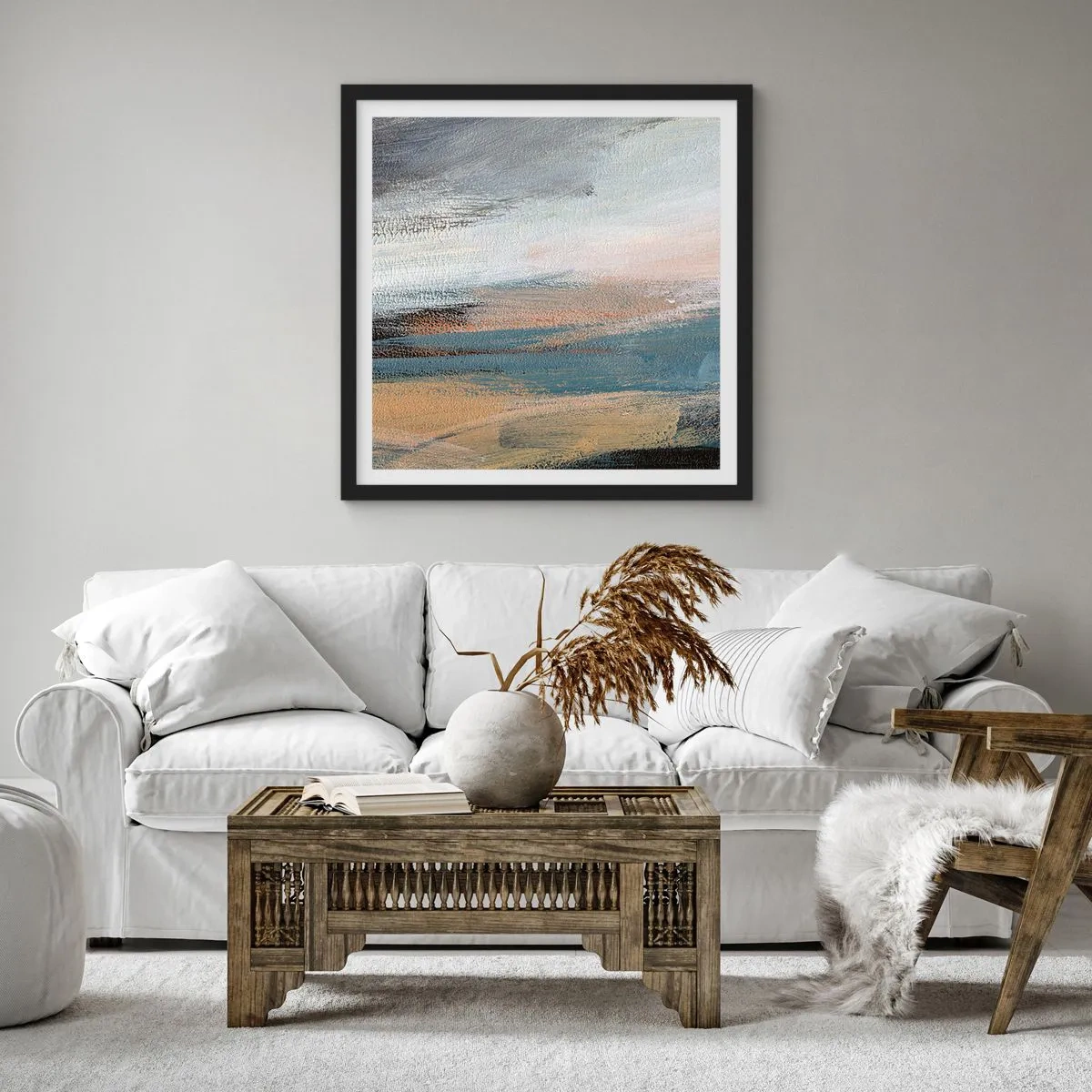 Affiche dans un cadre noir - Poster - Abstraction : paysage nordique - 30x30 cm