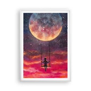 Affiche dans un cadre blanc - Poster - Se balancer dans les nuages - 70x100 cm