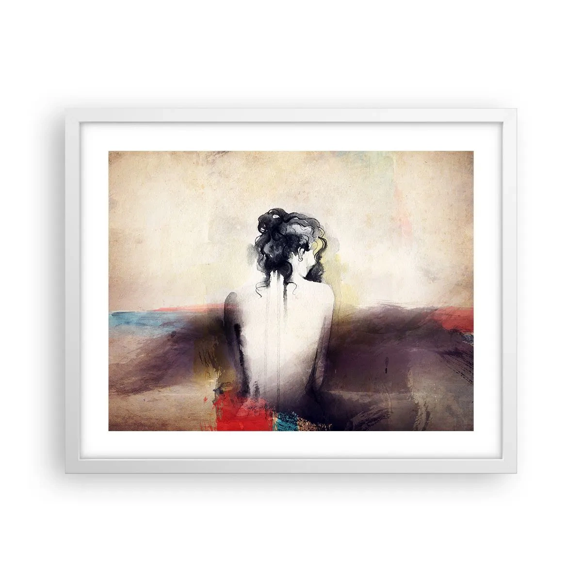 Affiche dans un cadre blanc - Poster - Lignes lisses, formes ovales - 50x40 cm